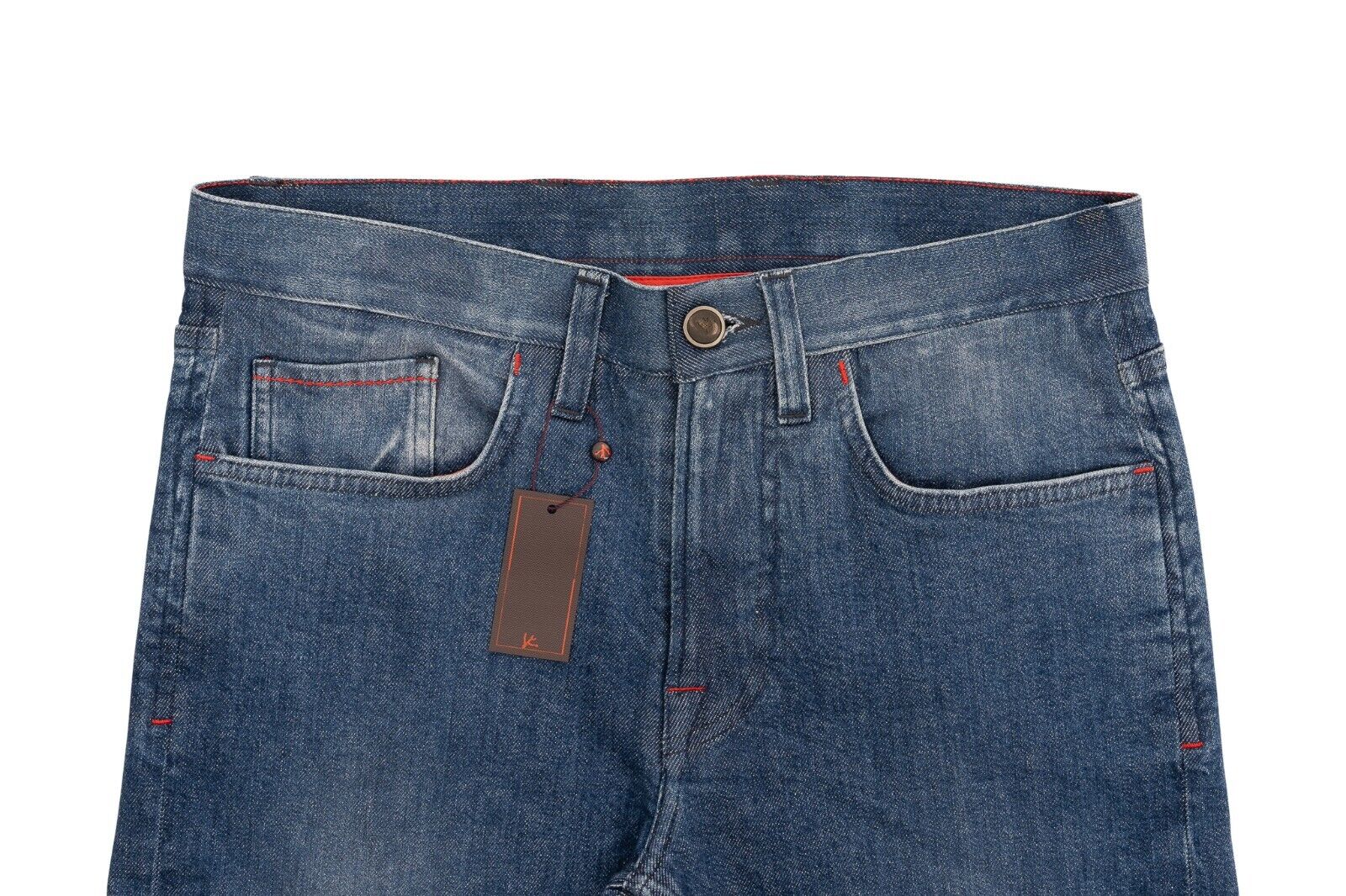 690$ ISAIA NAPOLI Blue 5 Pockets Denim Jeans Trousers Pant Regular Cotton