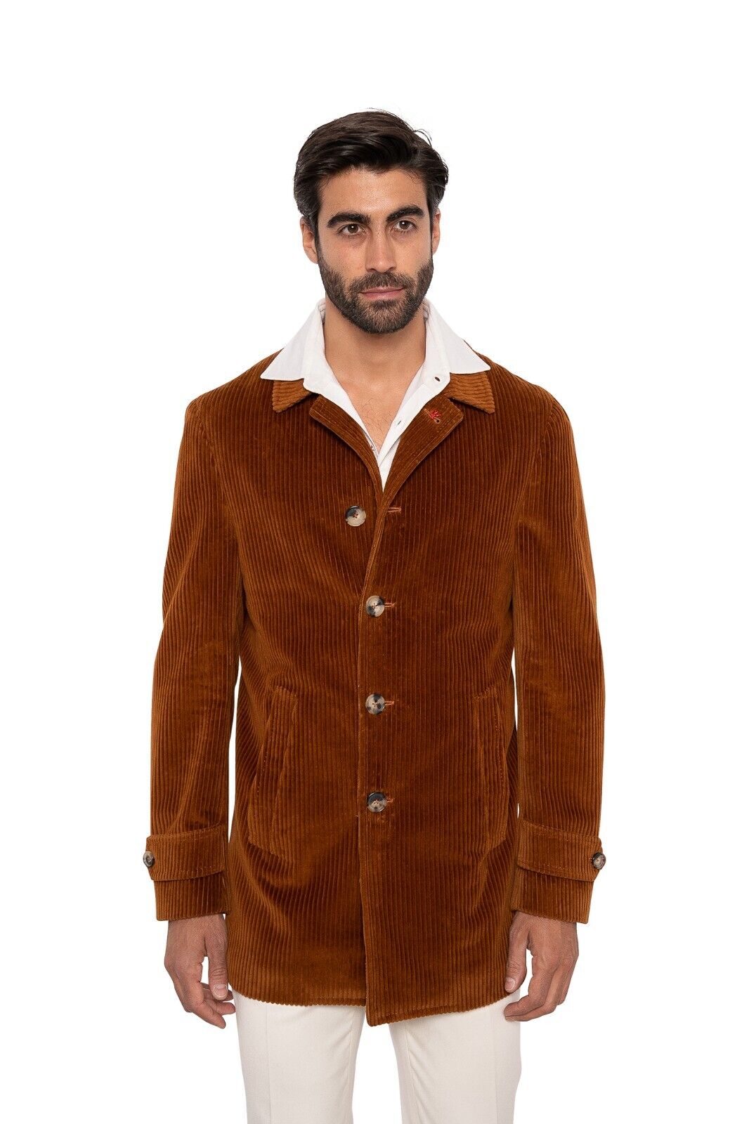 $3800 ISAIA NAPOLI Brown Coat Carcoat Luxury Corduroy Cotton  40 US / 50 EU