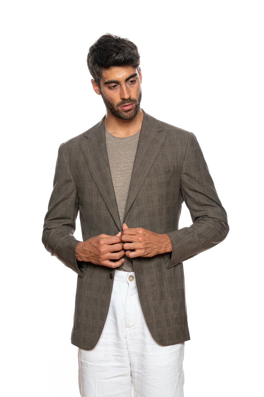 SARTORIA PARTENOPEA NAPOLI Dove Grey Check Wool 130's Jacket 40 US / 50 EU  7R