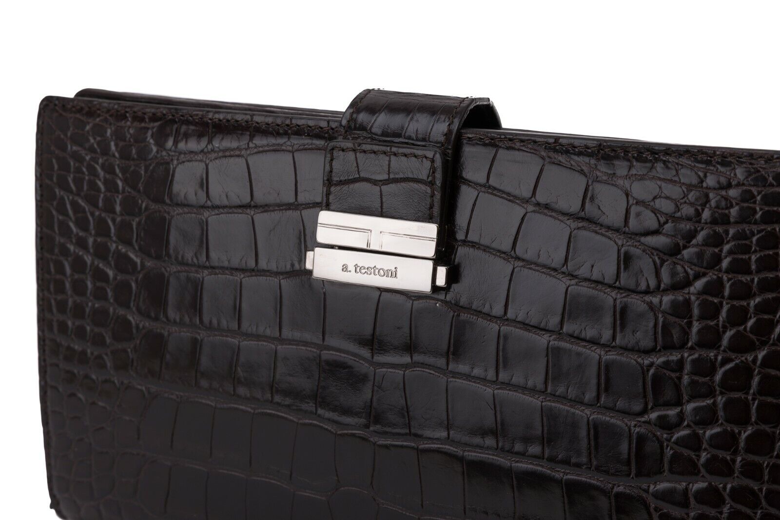 $4200 Testoni Bologna Chocolate Clutch Bag Travel Wallet Genuine Alligator