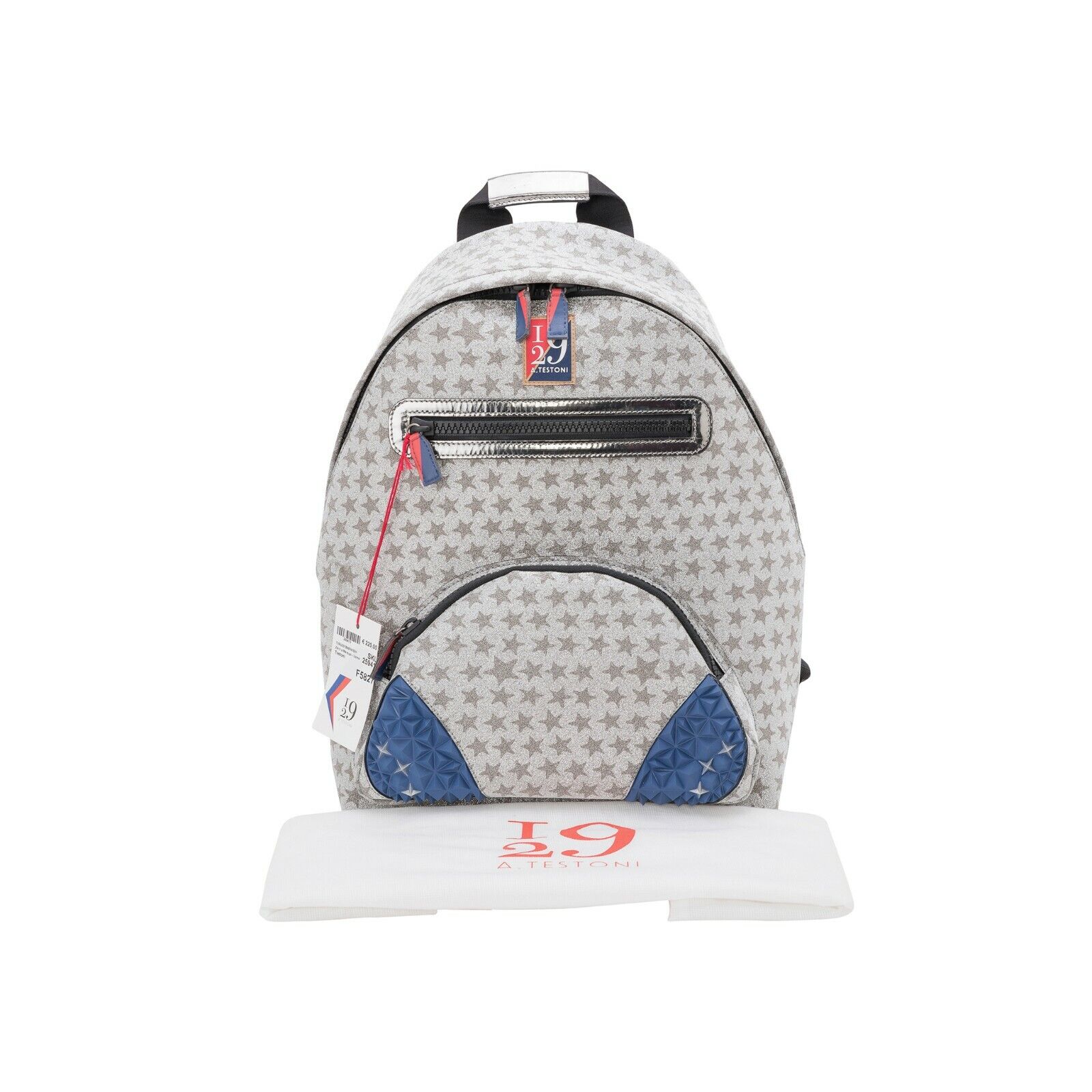 $410 Testoni I29 Bologna Luxury Cristals Backpack Rising Star + Silver Calf