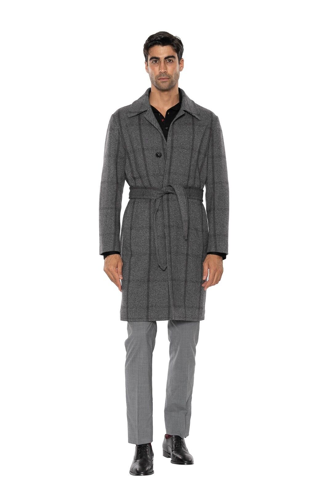 $1800 EIDOS by ISAIA NAPOLI Gray Trench Coat Belted Wool Cashmere  38 US / 48 EU