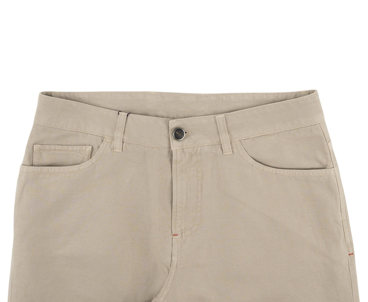 725$ ISAIA NAPOLI Beige 5 Pocket Trouser Pant Cotton Linen Regular Fit