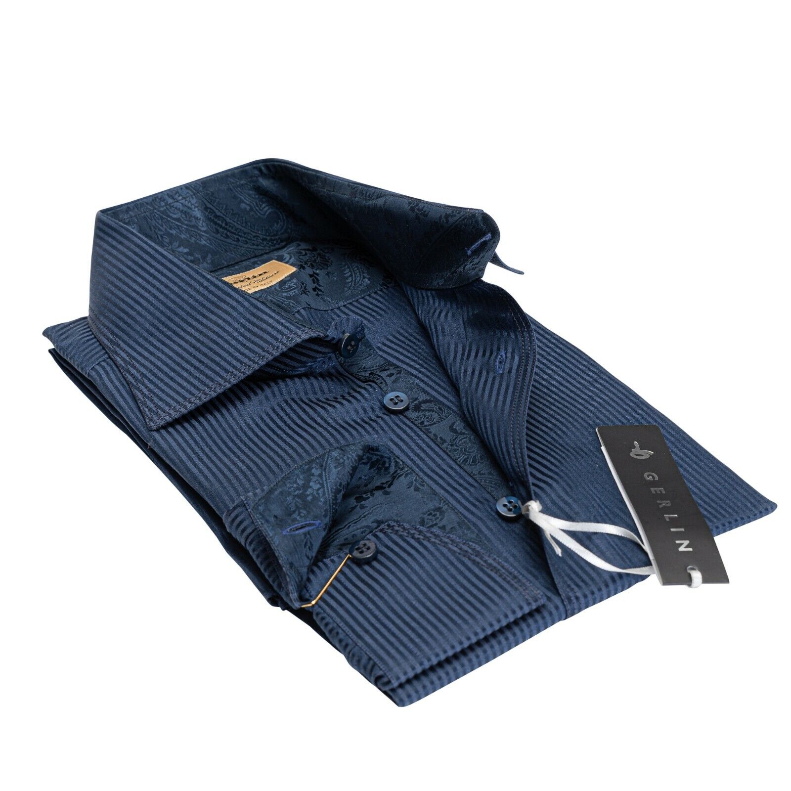 ITALIAN LUXURY 950$ GERLIN Shirt Blue Striped Cotton & Silk 16-41 BIJAN