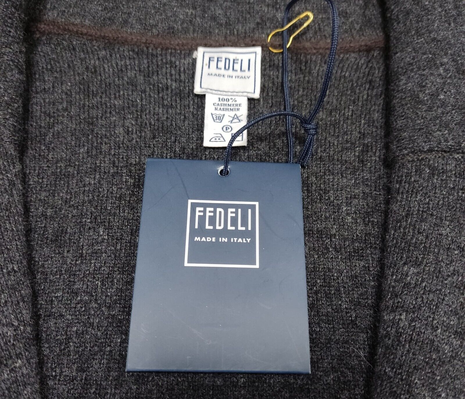 $1900 FEDELI CASHMERE Cardigan Jacket Knit 100% Cashmere + Leather 40 US 50 EU