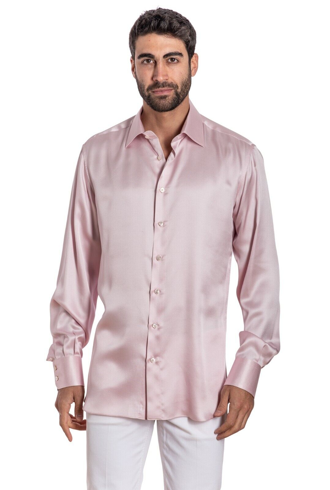 ITALIAN LUXURY 1400$ GERLIN Shirt 100% Silk Pink ZILLI