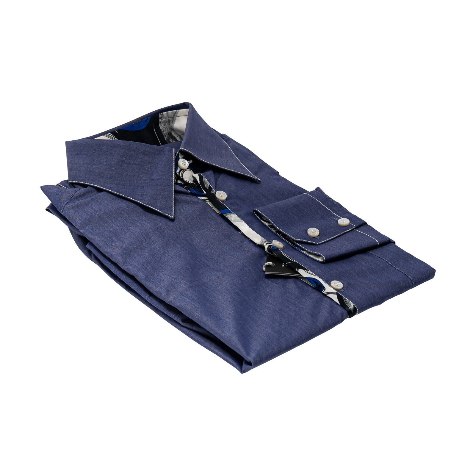 950$ LUXURY GERLIN Shirt Blue Denim Cotton + Silk 16 - 41 6E BIJAN