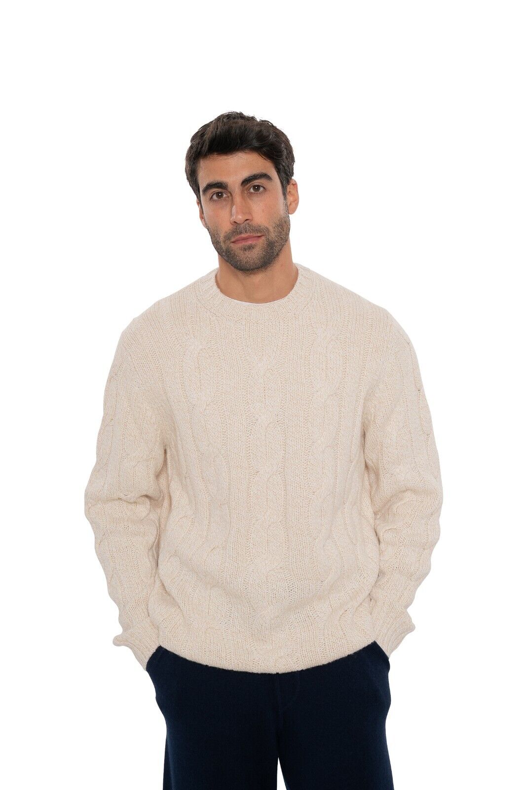 $2190 FEDELI "Malfilè" Ivory Sweater 100% Cashmere Cable Knit 46 US / 56 EU