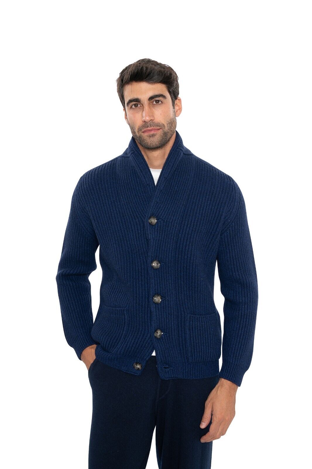 $2600 FEDELI CASHMERE "Terminillo" Blue Cardigan 100% Cashmere 40 US / 50 EU
