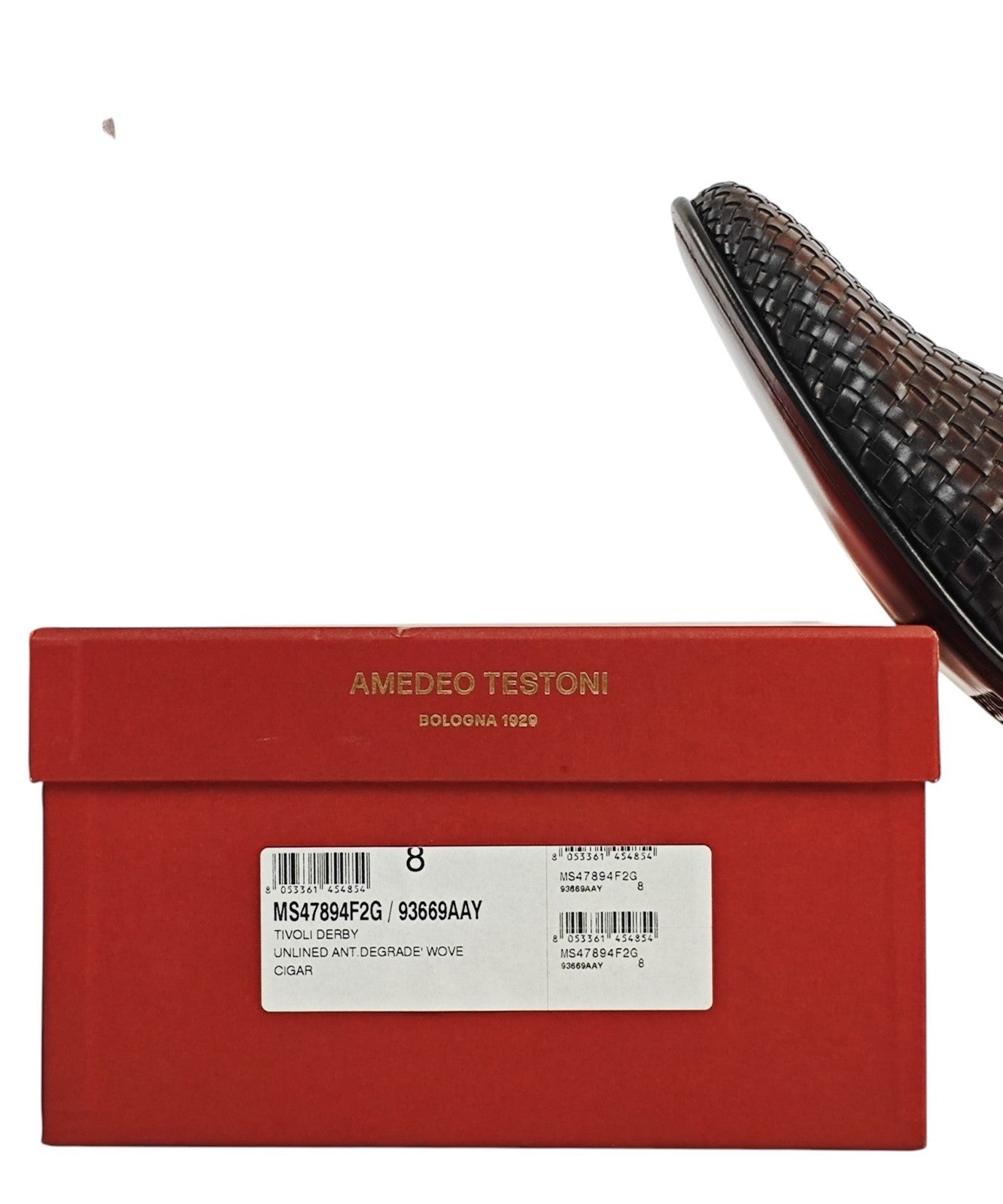 1050$ TESTONI "Tivoli" Derby Shoes Woven Antique Calf Brown 8 UK / 9 US / 42 IT