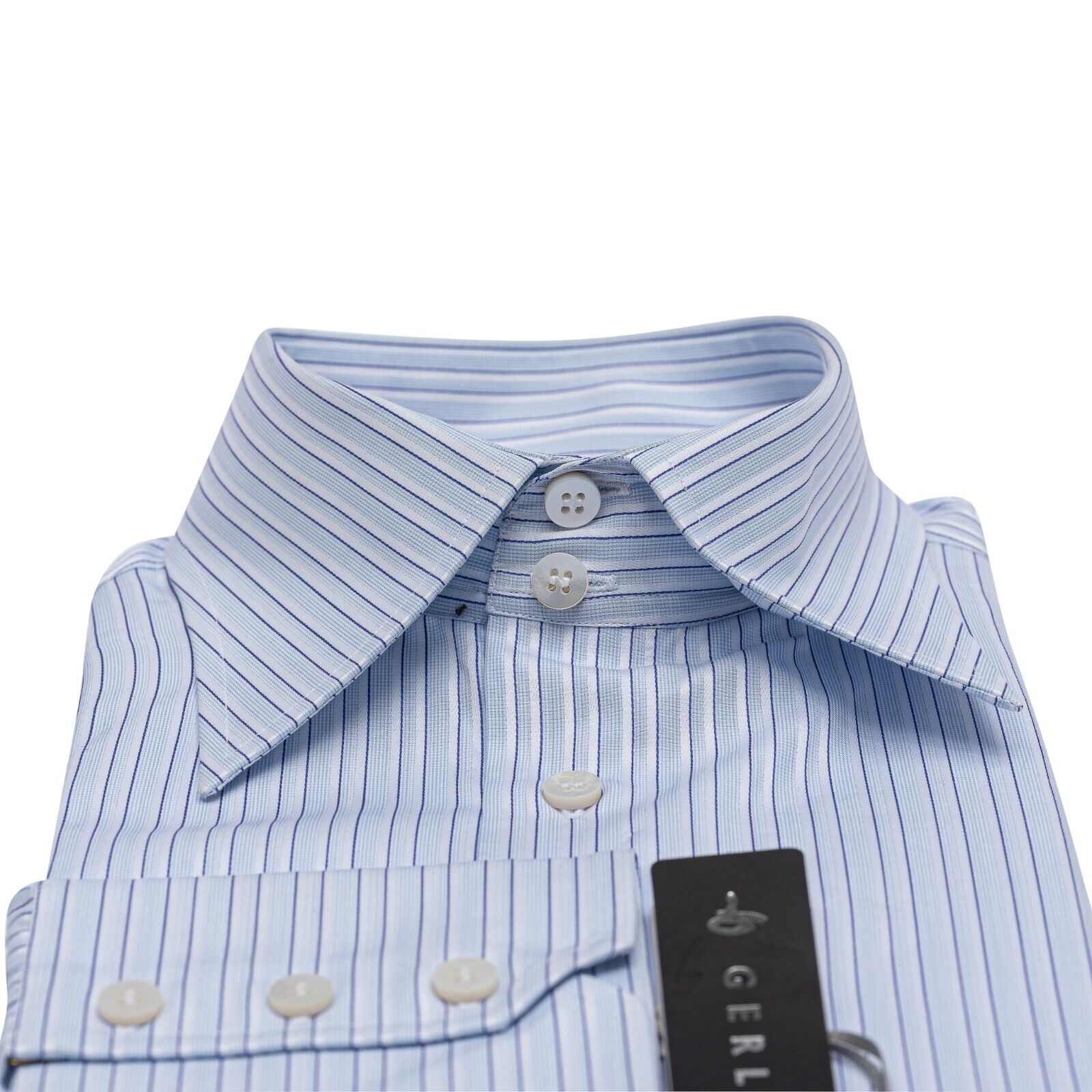 690$ LUXURY GERLIN Shirt Striped Blue Jacquard Cotton 16 - 41 2AC ZILLI