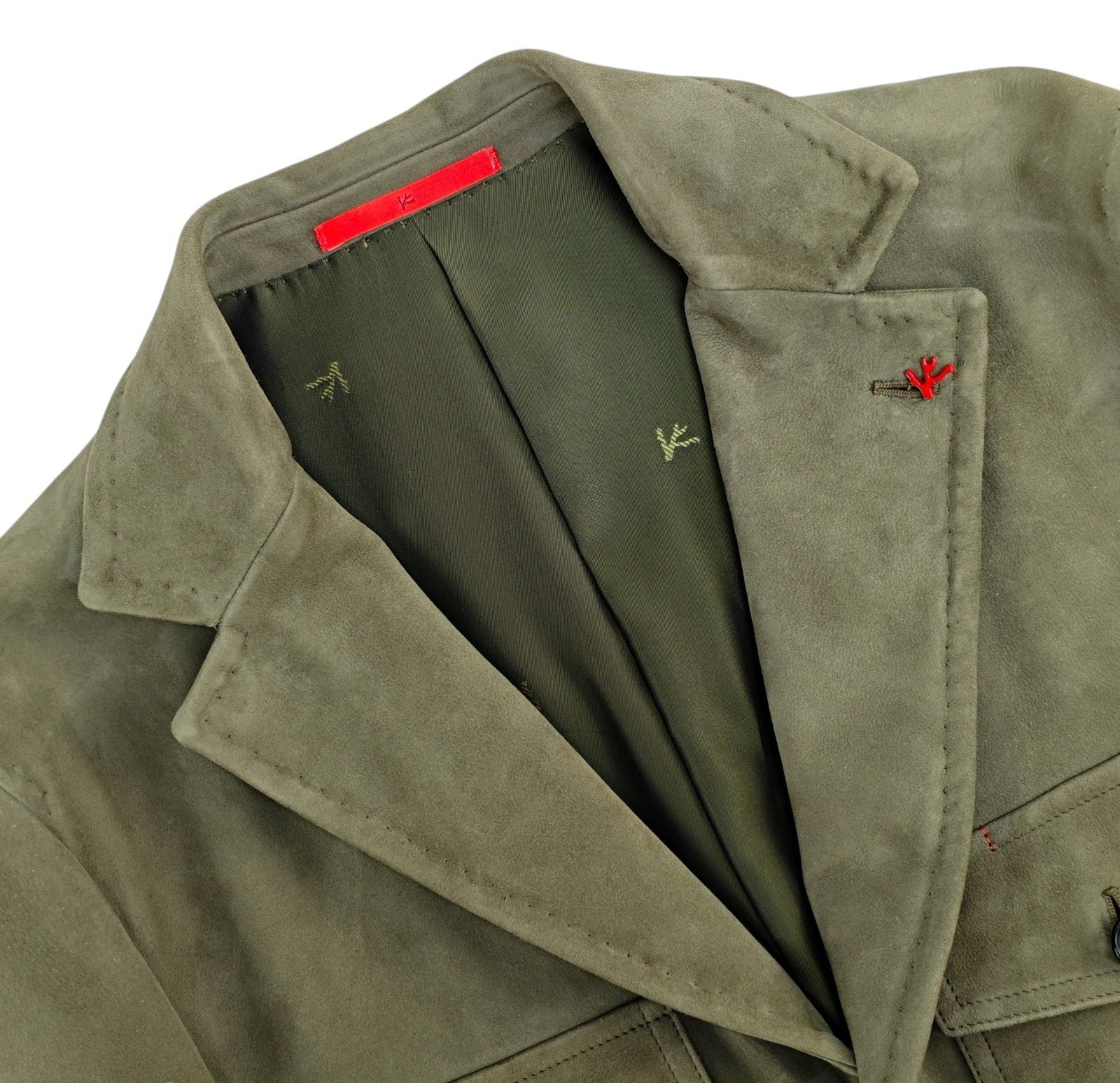 7100$ ISAIA Green Jacket Sport Coat 100% Suede Lambskin Leather 38 US / 48 EU