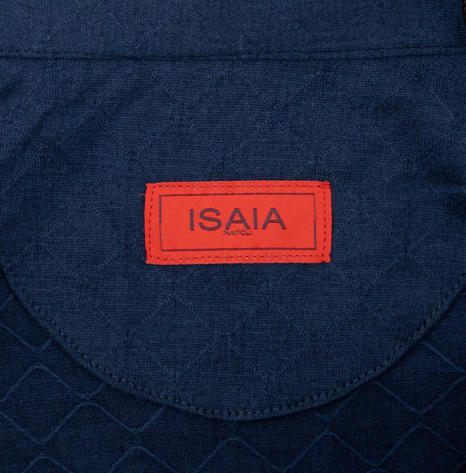 1100$ ISAIA NAPOLI Jaquard Soft Cotton Silk Short Sleeve Zip Polo Blue