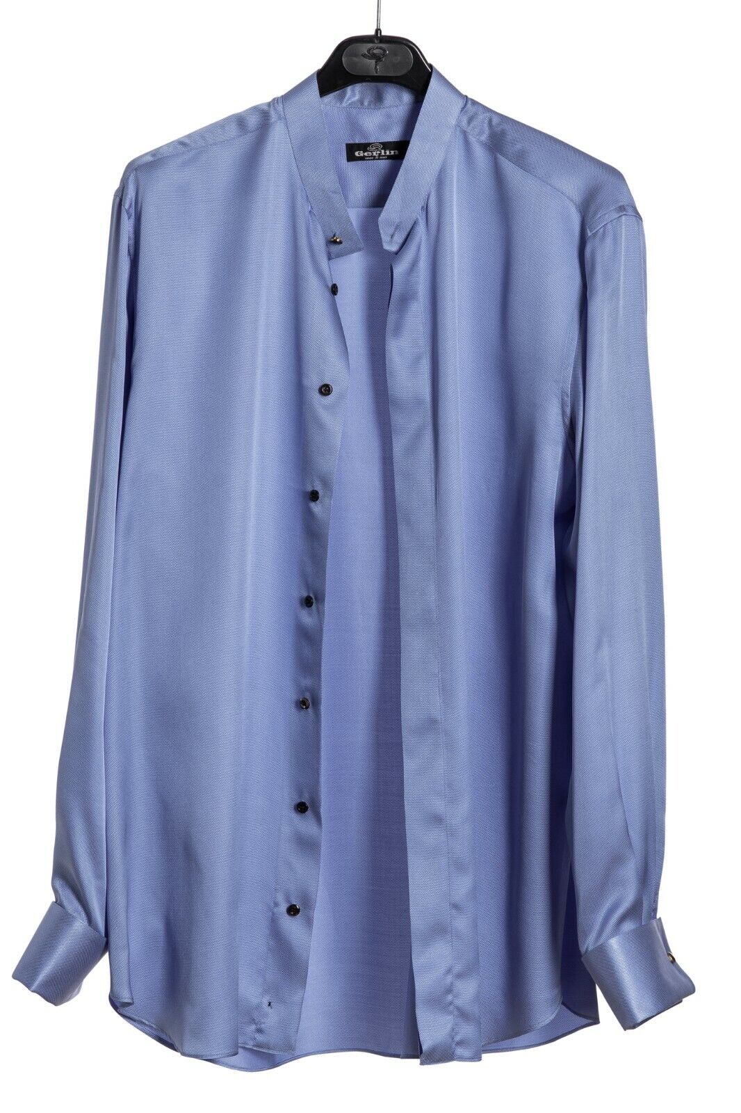 ITALIAN LUXURY 1400$ GERLIN Korean Shirt Light Blue 100% Silk ZILLI