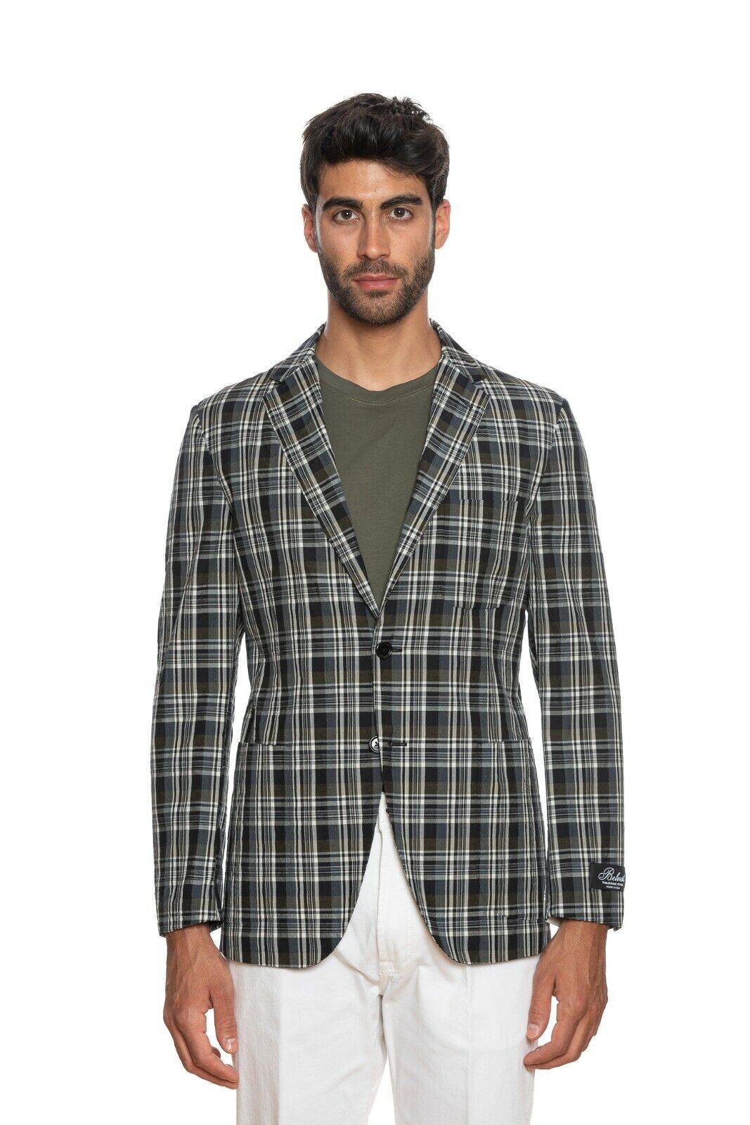 1490$ BELVEST Summer Jacket Checks Ultra Light Wool Gray / Blue / Green Drop 8