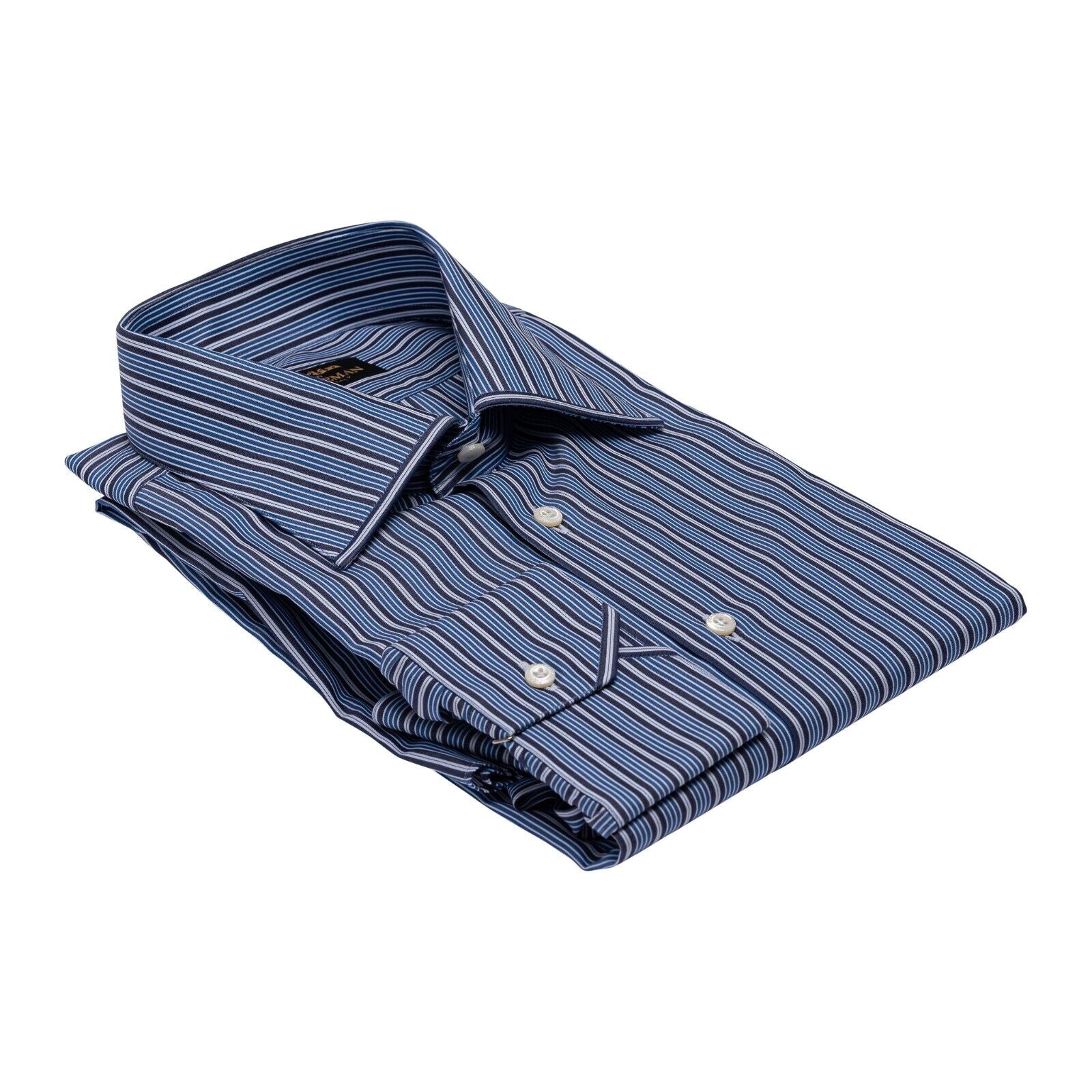 690$ ITALIAN LUXURY GERLIN Shirt Blue Striped Cotton  2AN ZILLI