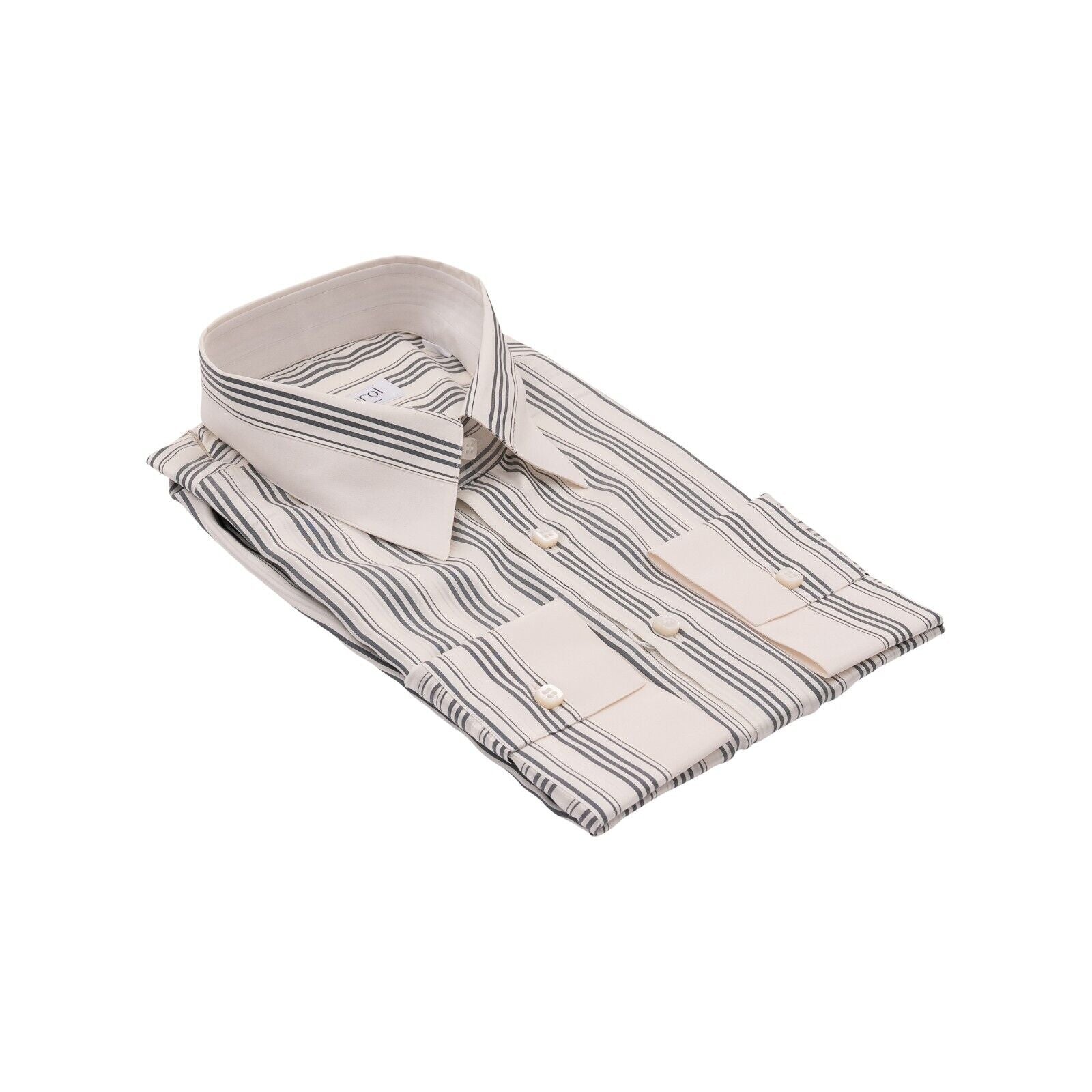1400$ LUXURY MAROL BOLOGNA Striped Shirt Gray 100% COMO SILK Satin 15.75 - 40