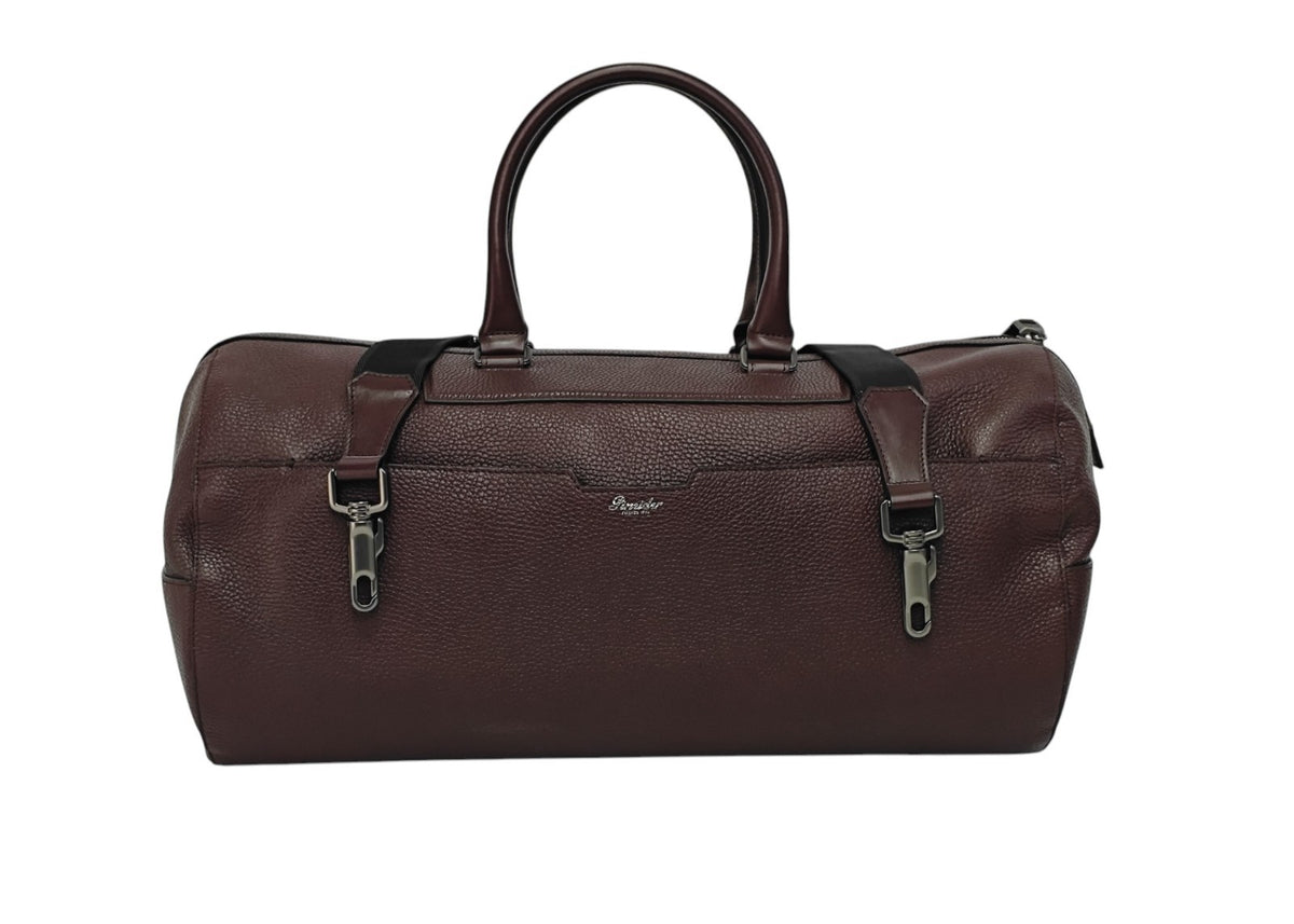1950$ PINEIDER "Bottolato" Grain Calf Shoulder Travel Duffle Bag Burgundy
