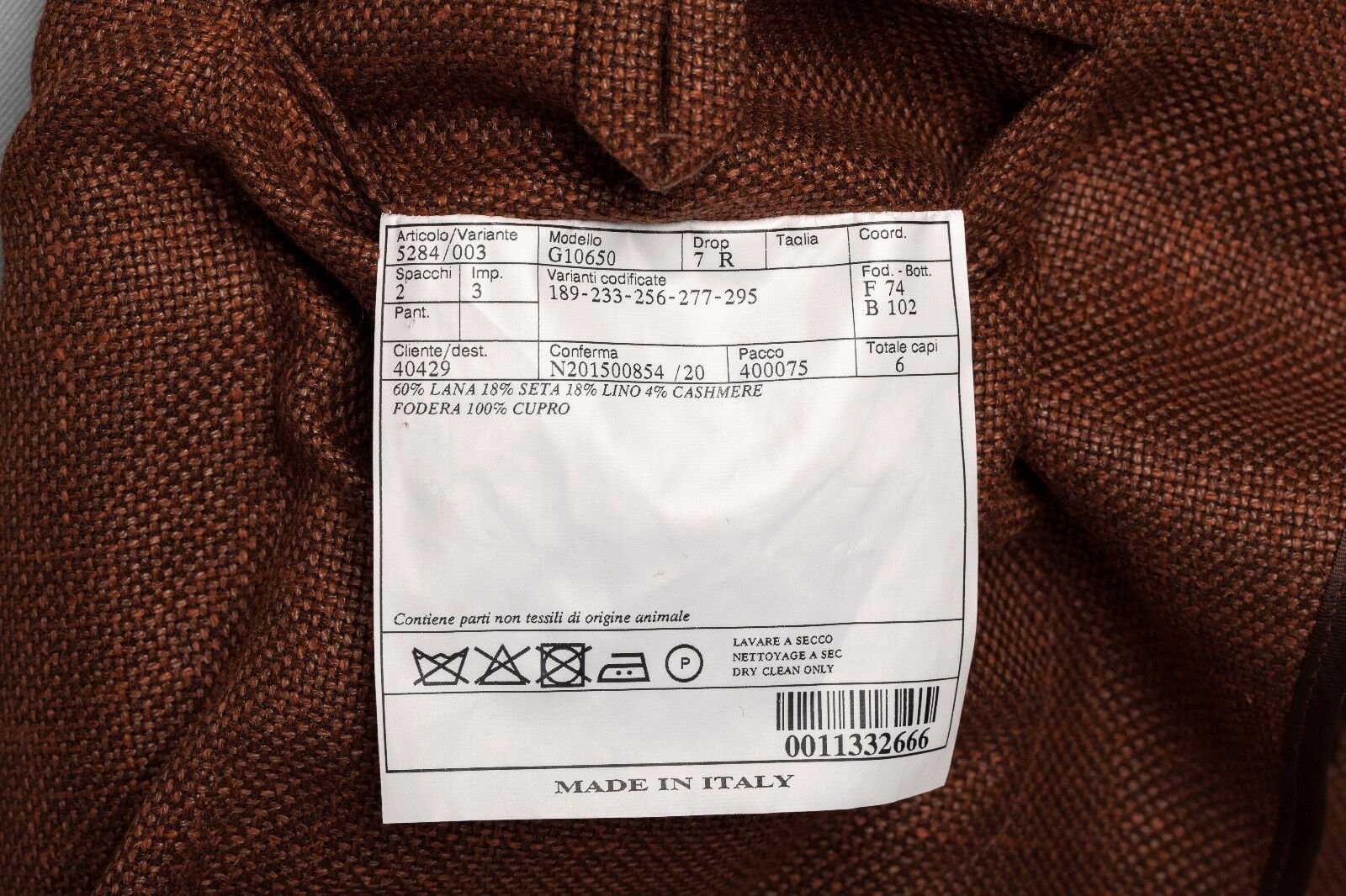 BELVEST Made in Italy Jacket 2Btn Wool Cashmere Silk Linen Brown 46 US 56 EU 7R