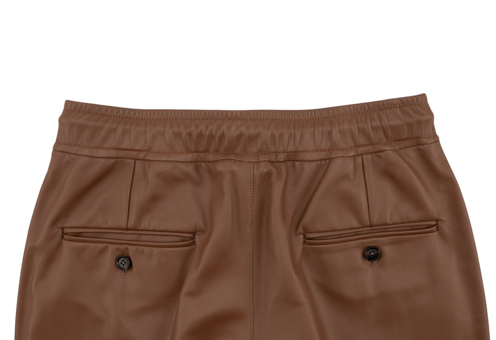 2450$ ISAIA NAPOLI Brown Drawstring Pant Soft Lambskin 32 US / 48 EU