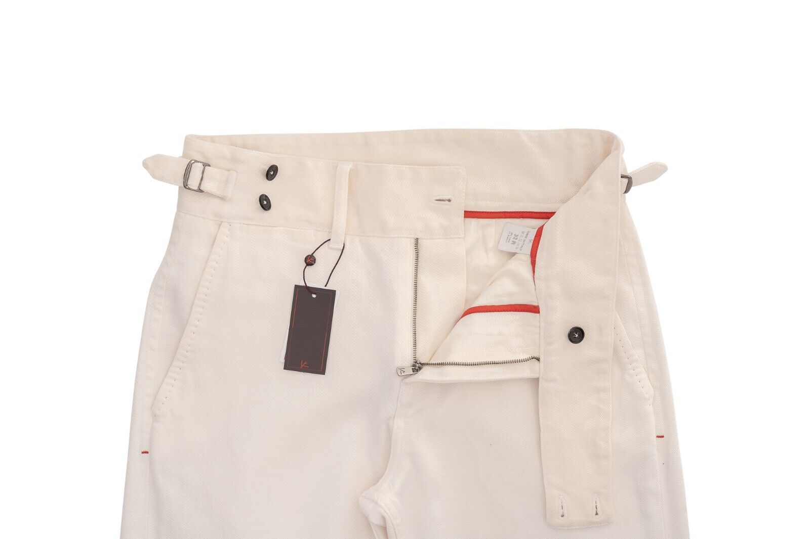 690$ ISAIA NAPOLI "CASALNUOVO" Trouser White Denim Jeans Trouser Pant Cotton