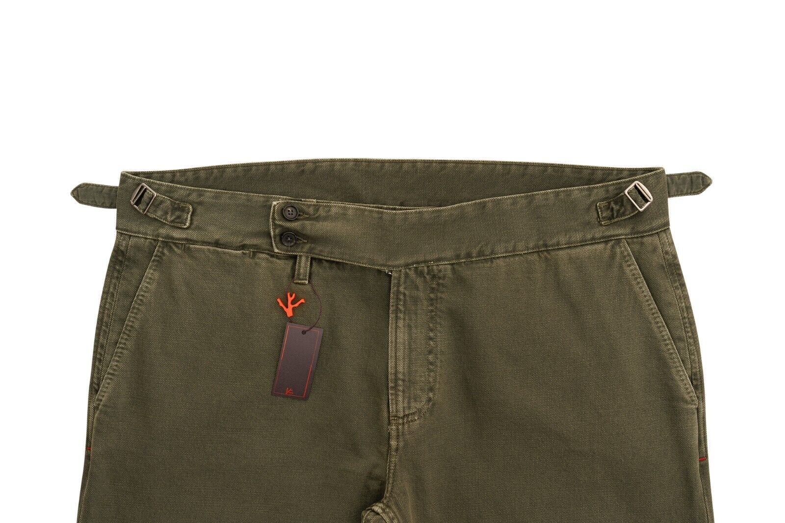 690$ ISAIA NAPOLI "CASALNUOVO" Trouser Green Denim Jeans Pant Drill Dyed Cotton