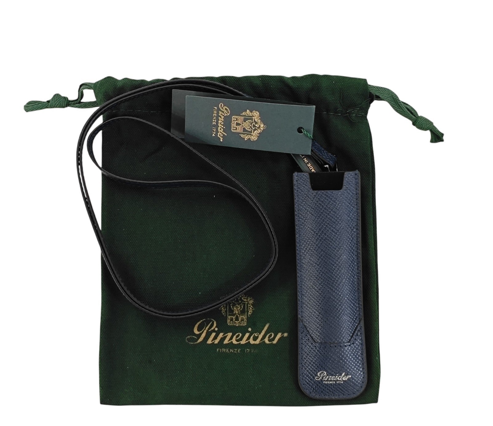 150$ PINEIDER FIRENZE 1774 Pen Holder Saffiano Anti-Scratch Calf Lux Blue Navy