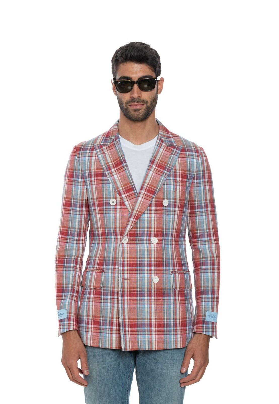 1900$ BELVEST Sartorial Double Breasted Jacket Check Linen Cotton Super Slim Fit