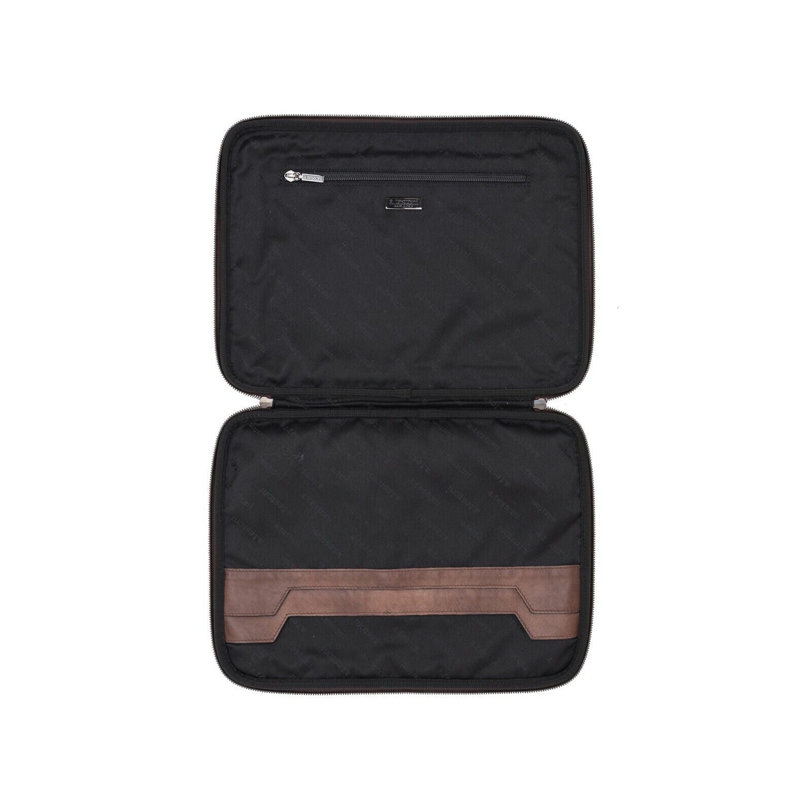 $740 Testoni Bologna Brown TAMPONATO Calf Clutch Bag / Document Holder PC case