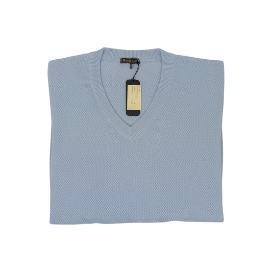 420$ RUBINACCI NAPOLI Light Blue Sweater V-Neck Knit Cotton