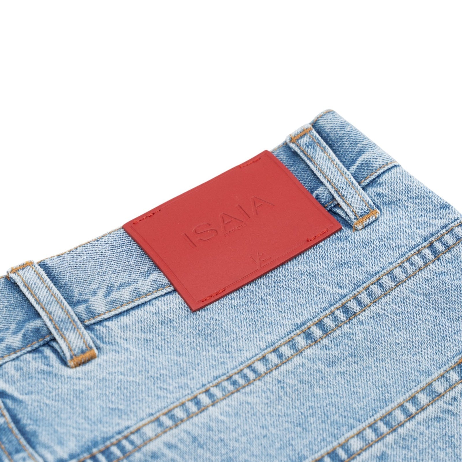795$ ISAIA NAPOLI Light Blue Denim Jeans Pant Cotton - Leather Tag Straight Leg