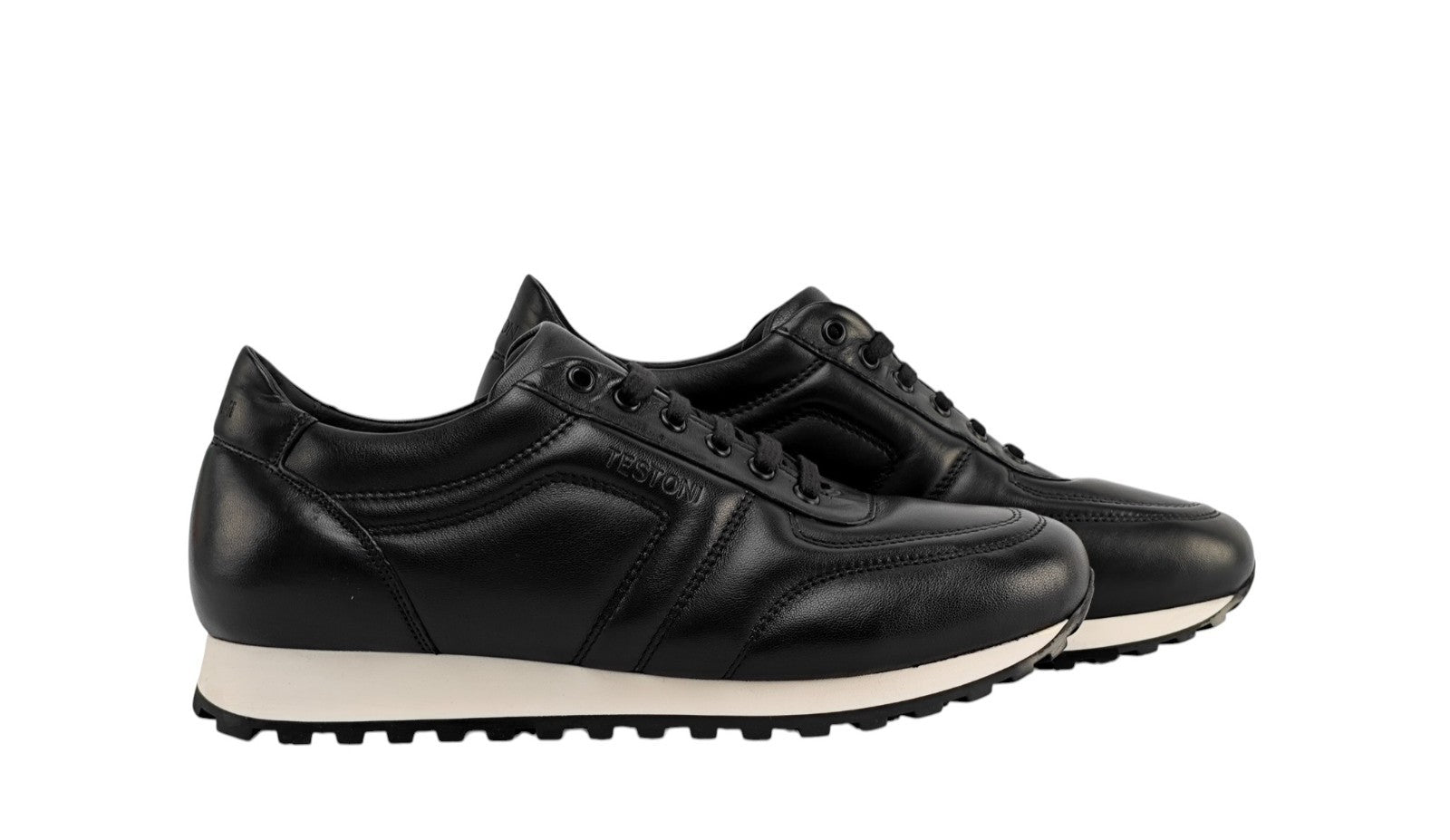 $850 TESTONI BOLOGNA Black Padded Sneaker Shoes Sport Nappa