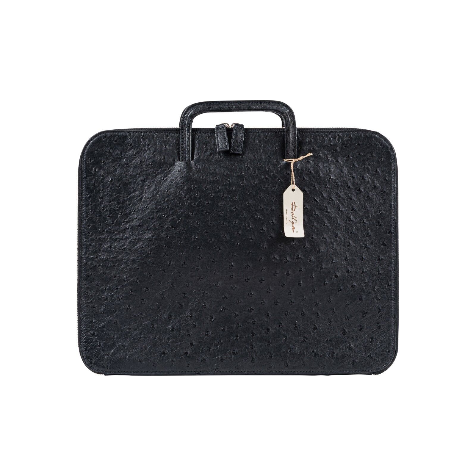 $4K LUXURY DELL'GA MILANO Handmade Black Briefcase Business Bag Genuine Ostrich