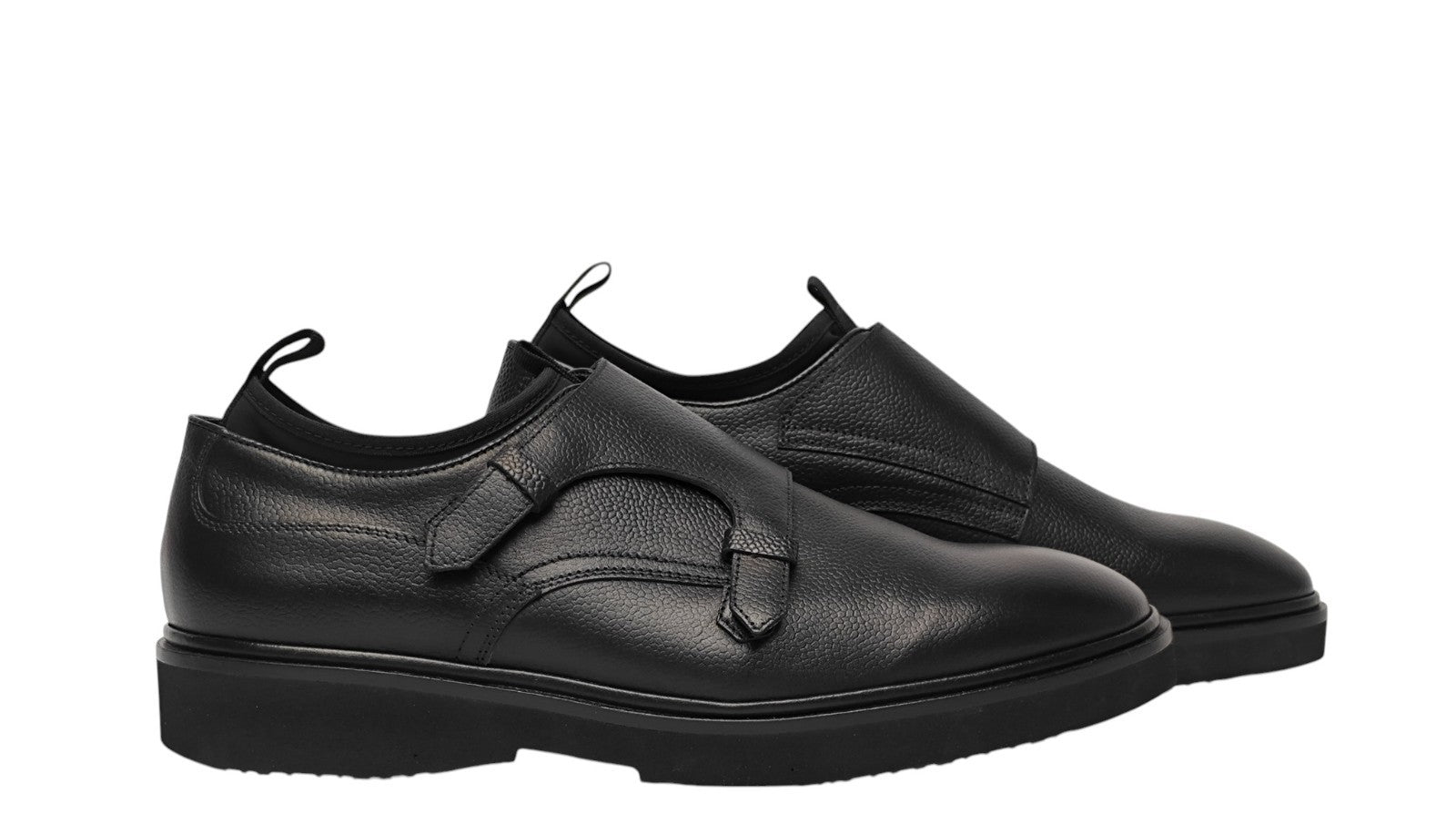 1100$ TESTONI "Cremona" Black Double Monk Shoes Grain Calf 8 UK / 9 US / 42 IT