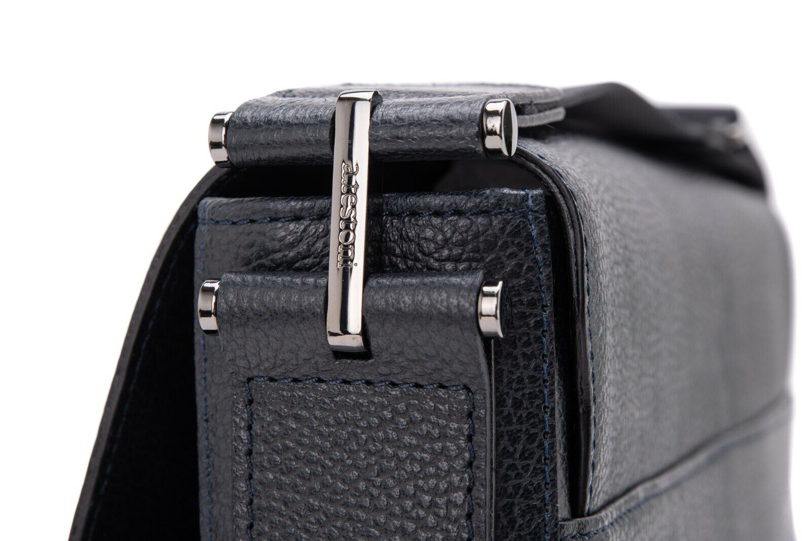$890 Testoni Bologna Messenger Bag / Work Bag Blue Navy Grain Calf