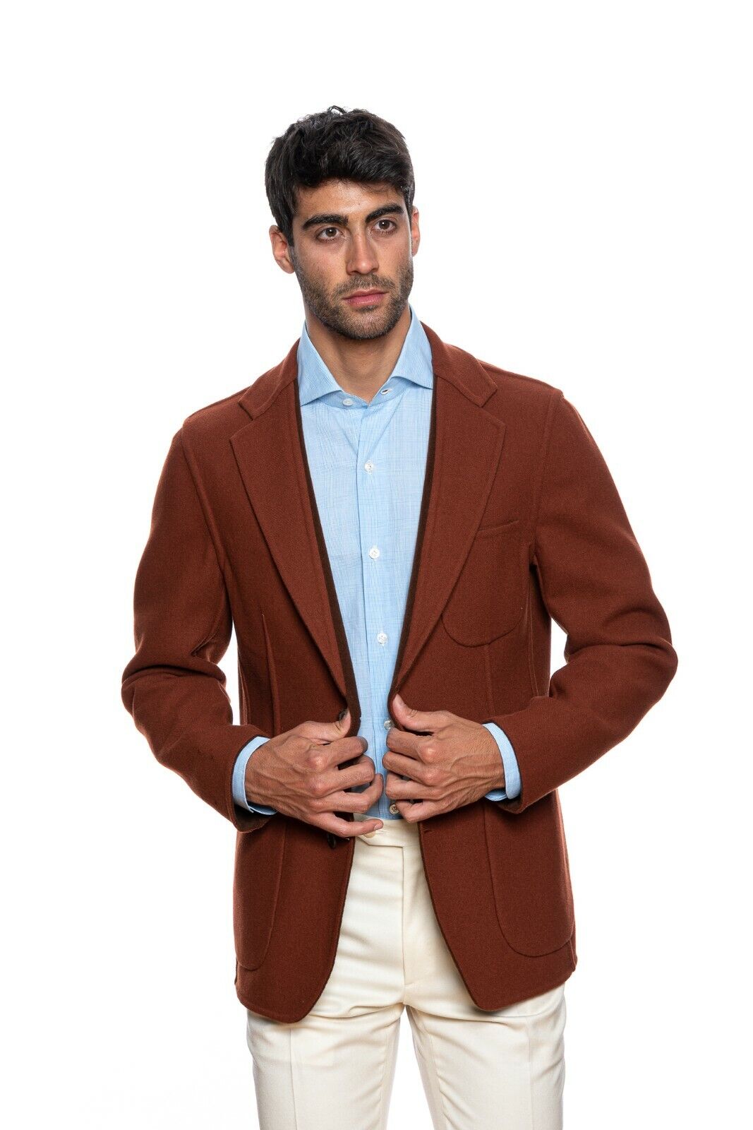 $2245 BELVEST Brown / Rust Flannel Wool REVERSIBLE Jacket 40 US / 50 EU Drop 8R