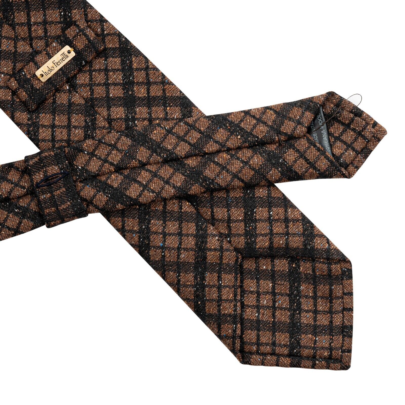 $290 ITALO FERRETTI Tie Check Brown 100% Wool Handmade in Italy BIJAN