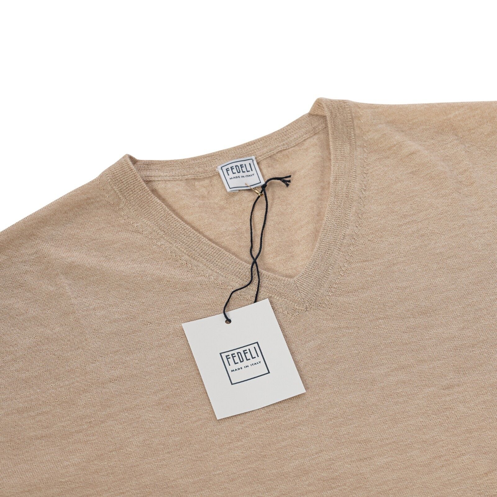 $2000 FEDELI CASHMERE Beige Modern V-neck Sweater 90% CASHMERE 10% VICUNA