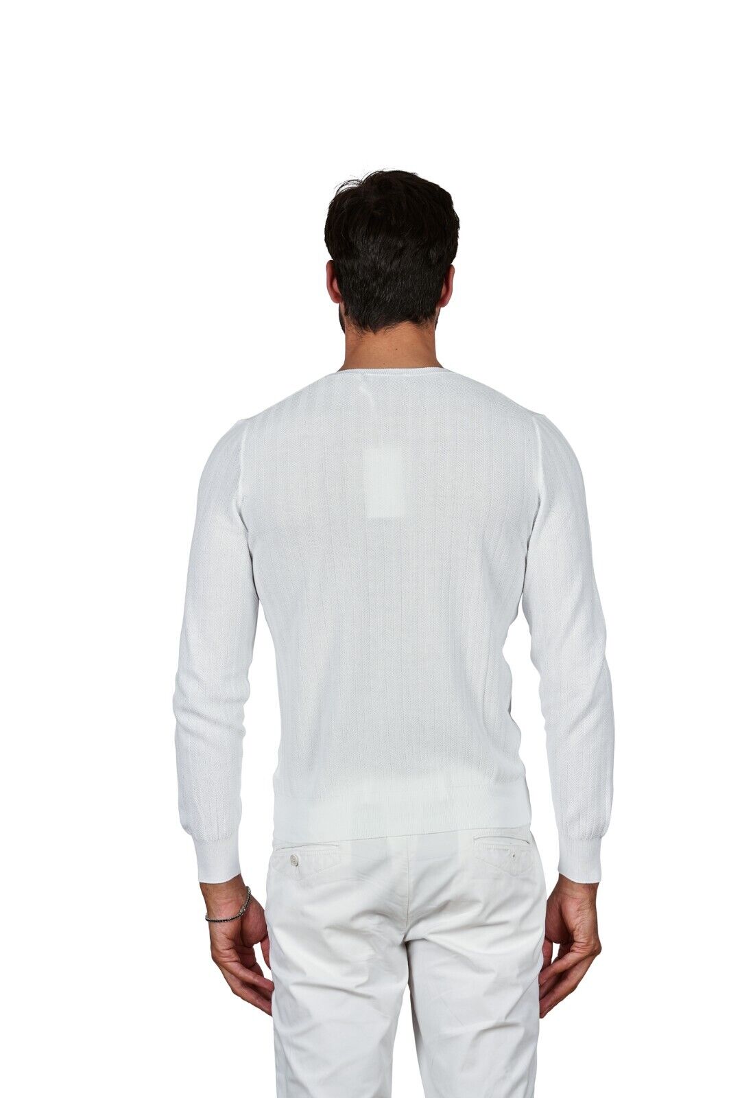 260$ Italian Luxury GRAN SASSO Knit Sweater " Fresh Cotton " White Herringbone