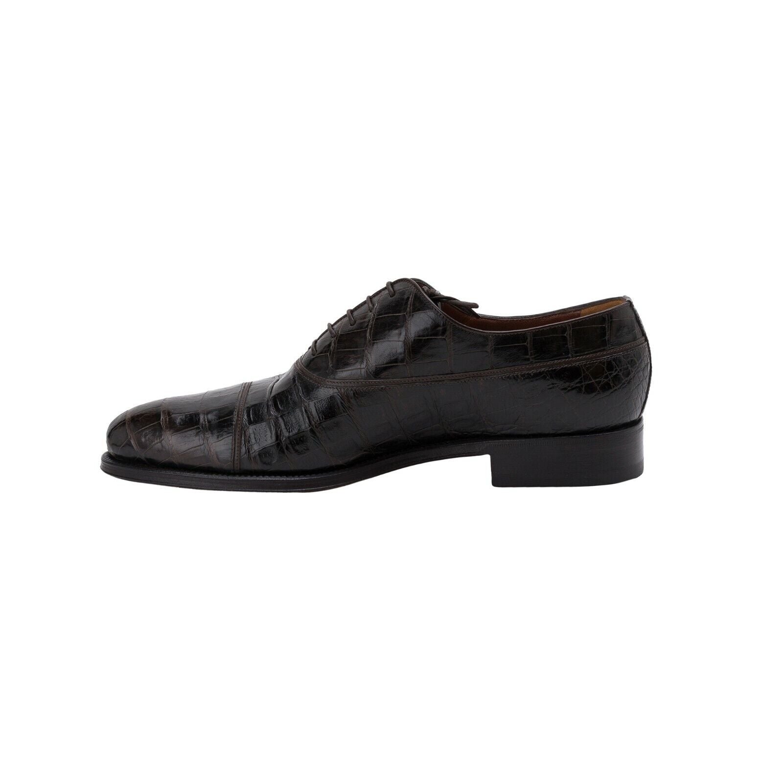 $3200 Testoni Bologna Dark Brown Goodyear Oxford Shoes Genuine Crocodile