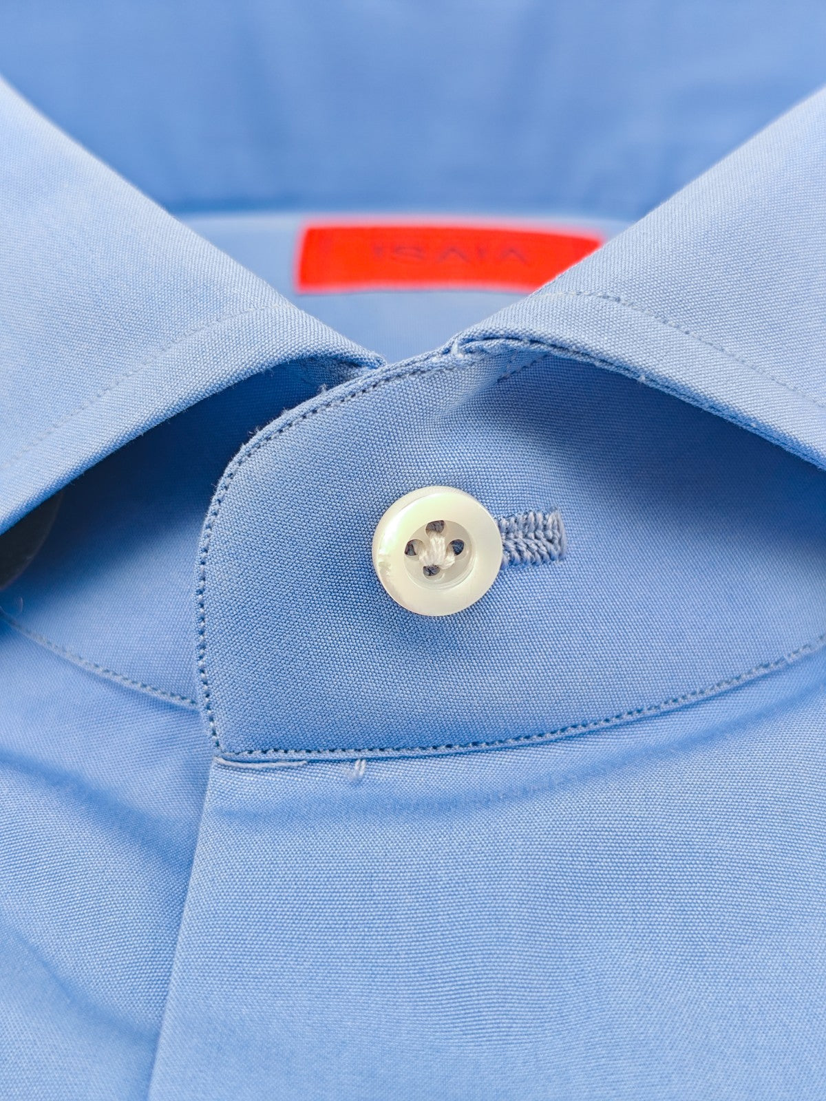 780$ ISAIA "Mix" Dress Shirt Blue Solid Medium Cotton 15 - 38