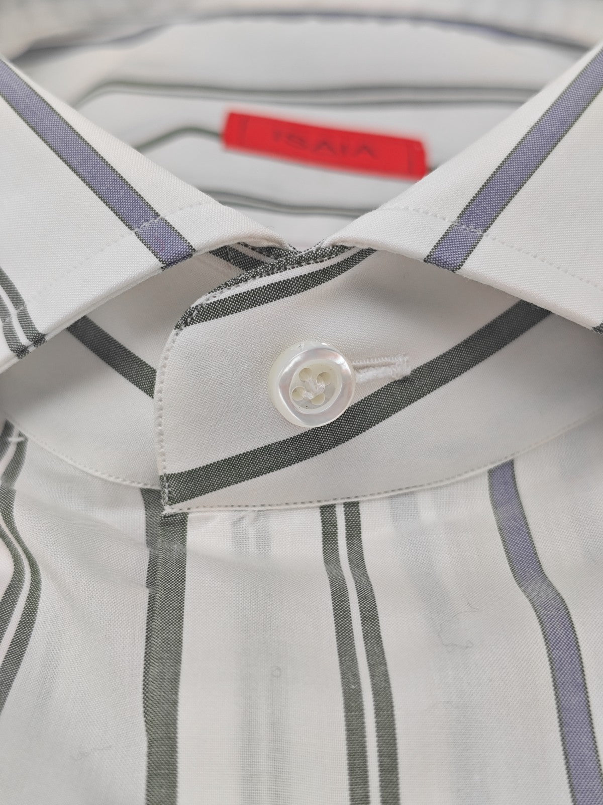 730$ ISAIA NAPOLI "Mix" White Striped Dress Shirt Hand-Sewn Fine Cotton