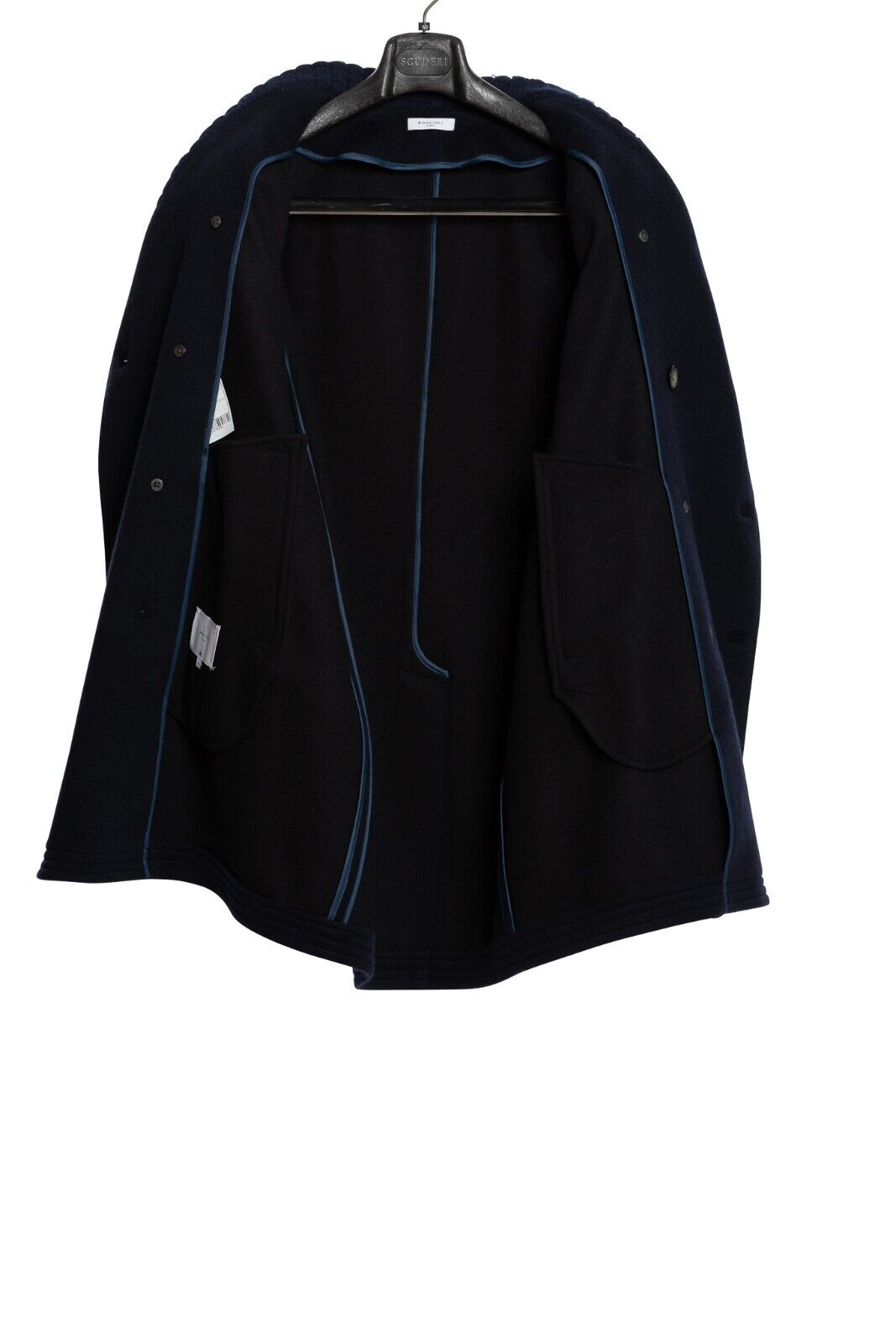 $1850 BOGLIOLI Dark Blue Double Breasted Coat Shawl Collar Wool 40 US / 50 EU