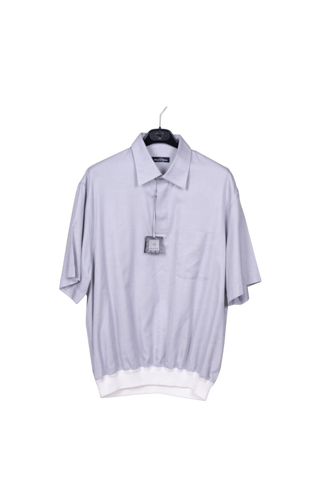 LUXURY 1200$ GERLIN Polo Sweater Grey Shiny ALUMO Cotton Size L BIJAN