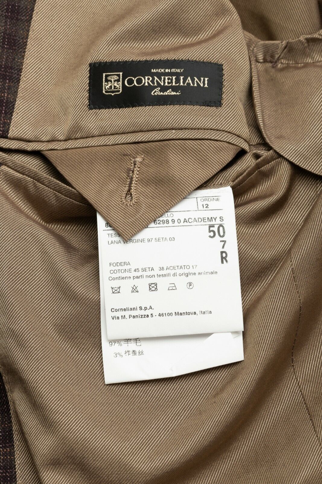 1250$ CORNELIANI Jacket Blazer Brown Checks Wool Silk + Leather 40 US / 50 EU