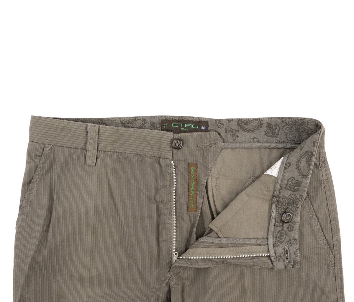 780$ ETRO MILANO Taupe Gray Fine Cotton Pant Straight Leg Made in Italy