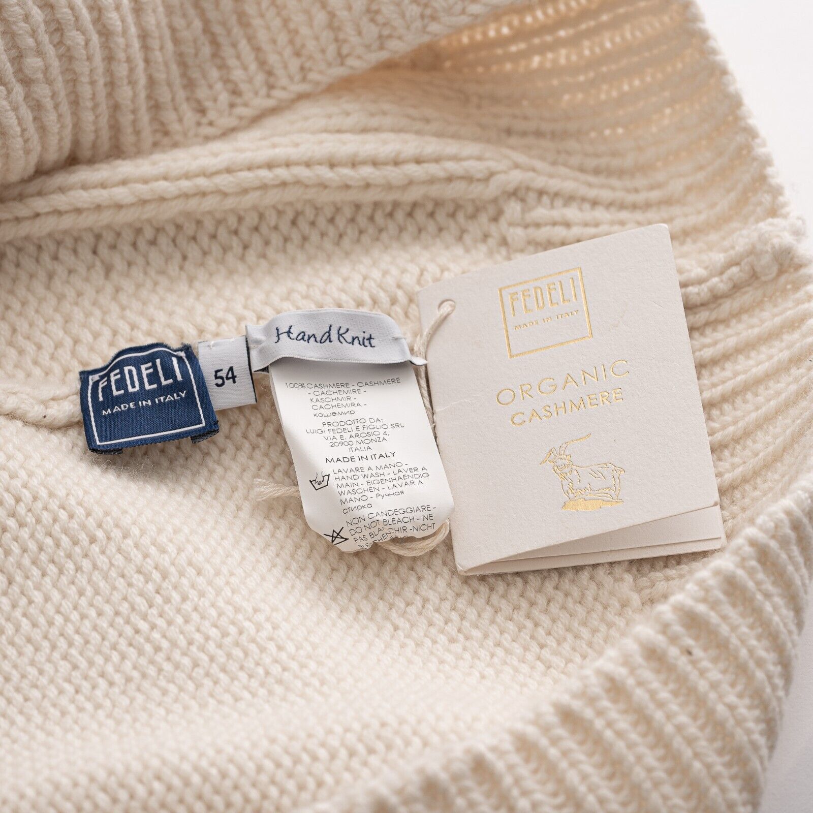 $2200 FEDELI CASHMERE Ivory Cable-Knit Sweater Thick 100% Cashmere "HAND KNIT"