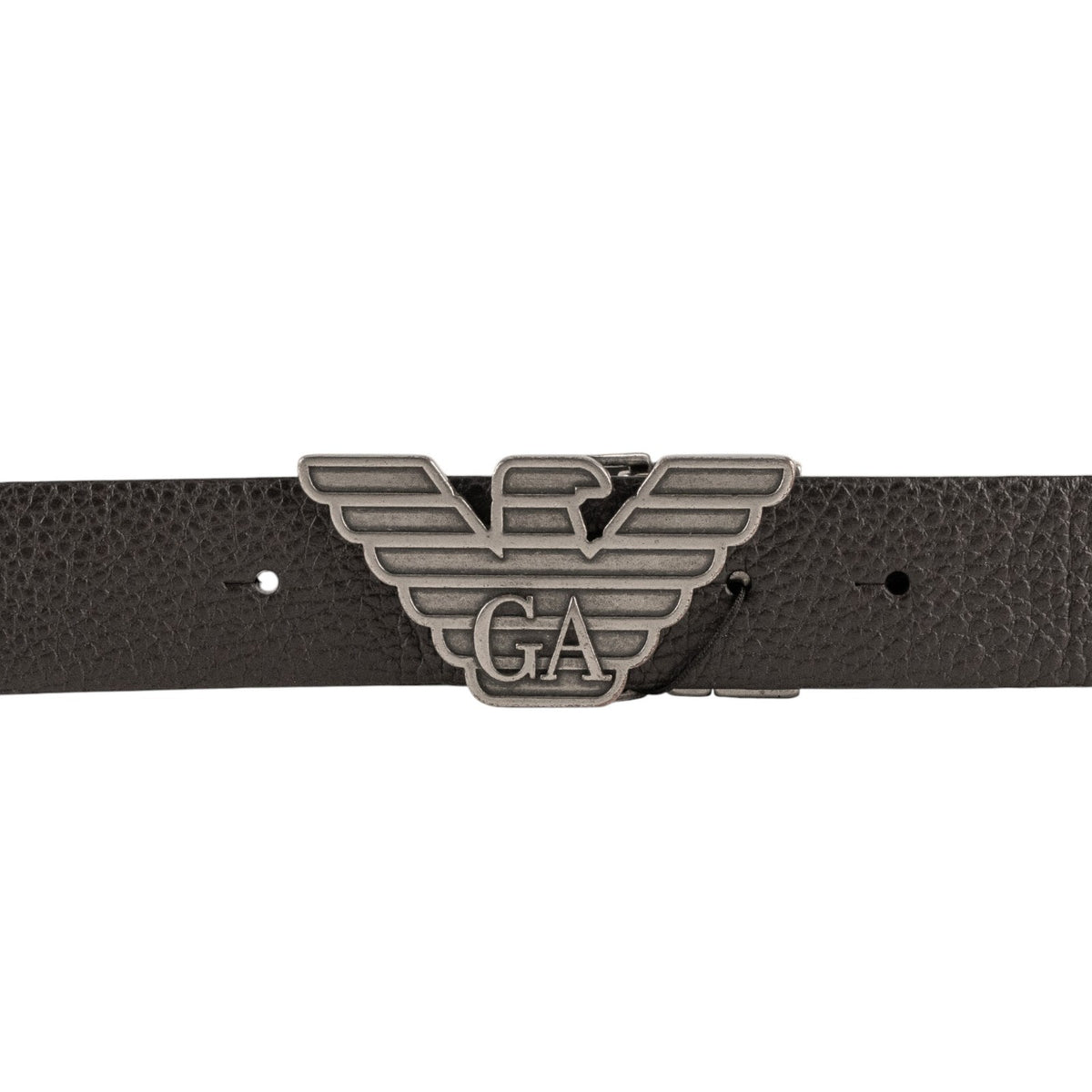 $520 GIORGIO ARMANI Belt Eagle GA Buckle Black Brown Leather Reversible Size 110