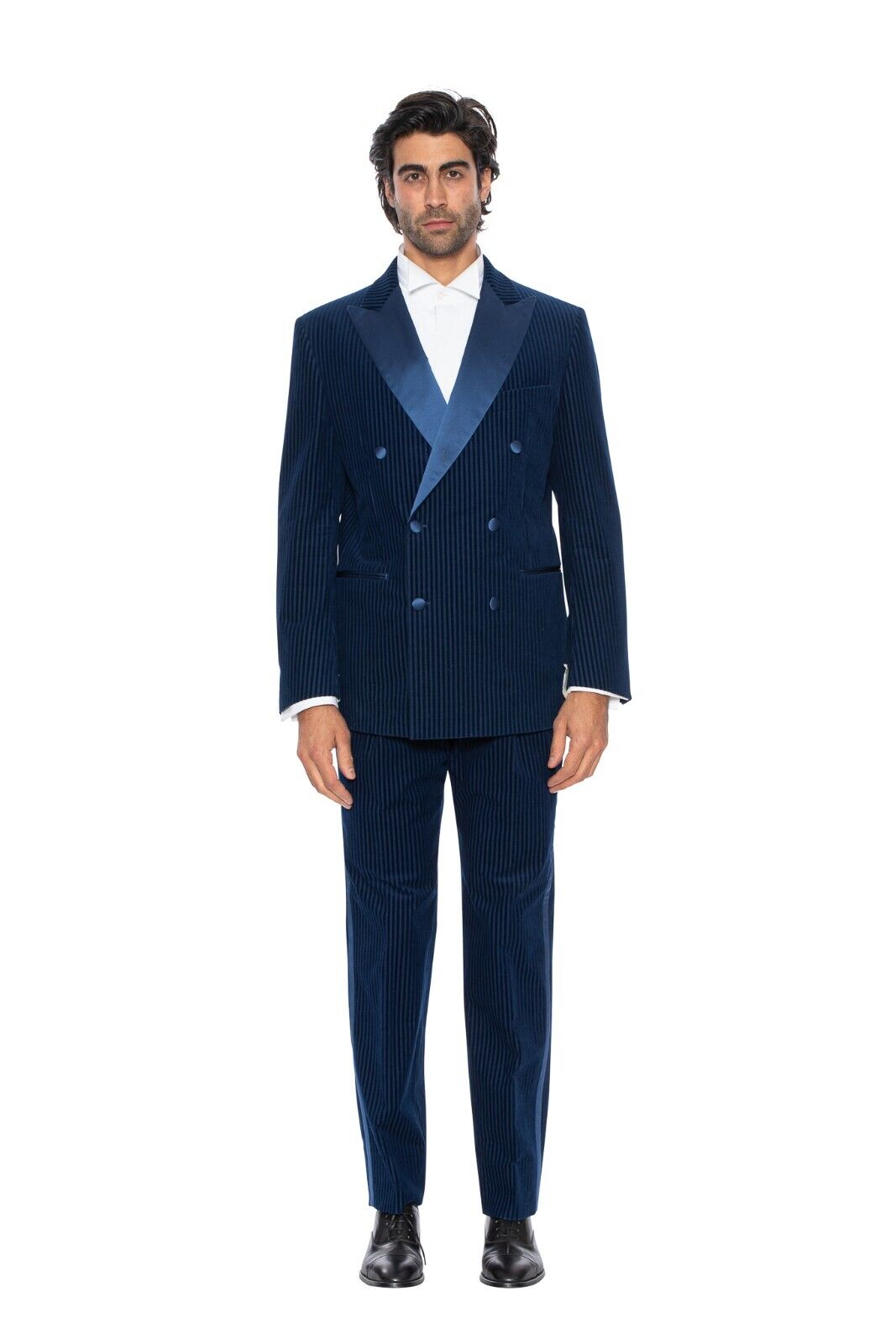 $3340 Belvest Blue Tuxedo Suit Corduroy Lapel Silk 40 US / 50 EU Drop 7R Slim