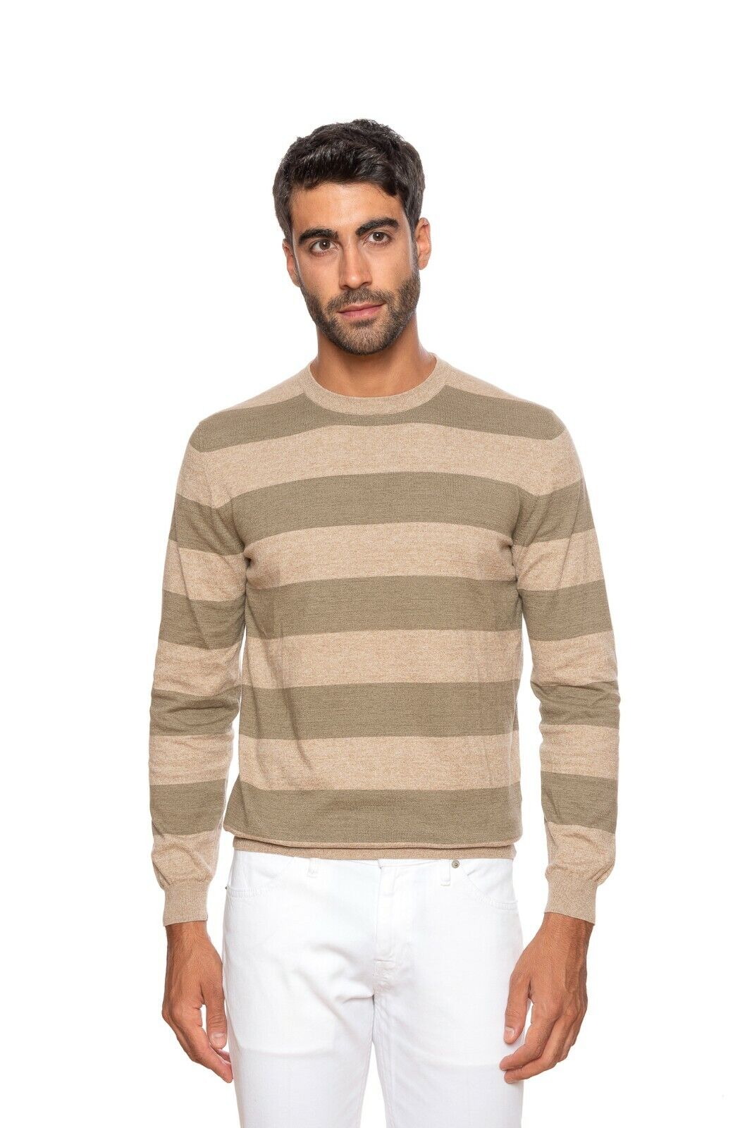 Luxury Knitwear FIORONI CASHMERE by Attolini Sweater Striped Cotton 40 US 50 EU